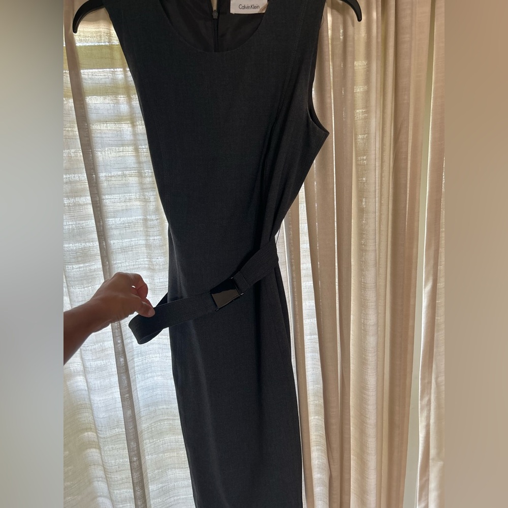 Calvin Klein Sleeveless Black Midi Dress with Belt